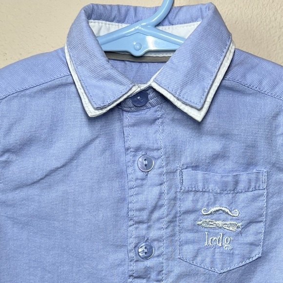 La Compagnie Des Petits Baby Boy Blue Button Up Shirt Double Collar Size 6 Mos - Picture 4 of 11